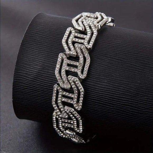 8" Mens 2ct Diamond 14K White Gold Chain Link Bracelet 2 ct 14 Karat Silver 8in - Picture 2 of 11
